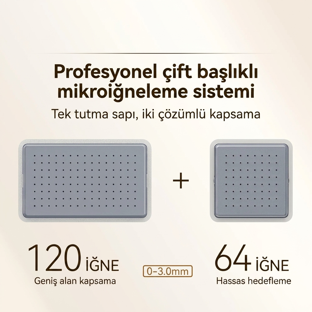 Ayarlanabilir Titanyum DermaStamp – Saç ve Cilt Bakım Mikroiğneleme Seti (120 & 64 İğne / 0.25-3mm)