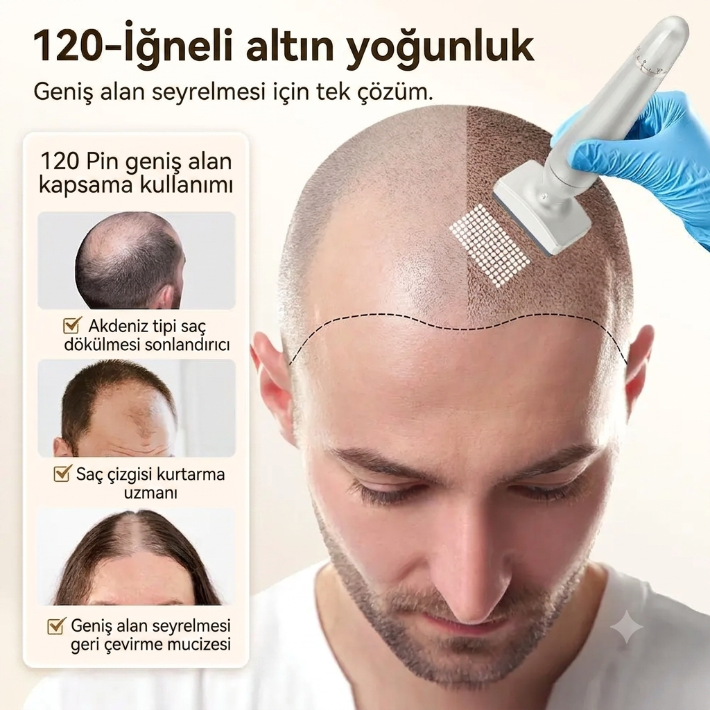 Ayarlanabilir Titanyum DermaStamp – Saç ve Cilt Bakım Mikroiğneleme Seti (120 & 64 İğne / 0.25-3mm)